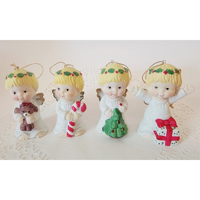 Shabby Chic .Vintage Bisque Porcelain Angel Figurine Ornaments. Made in Taiwan. Set of Four. For Sale - Image 3 of 9