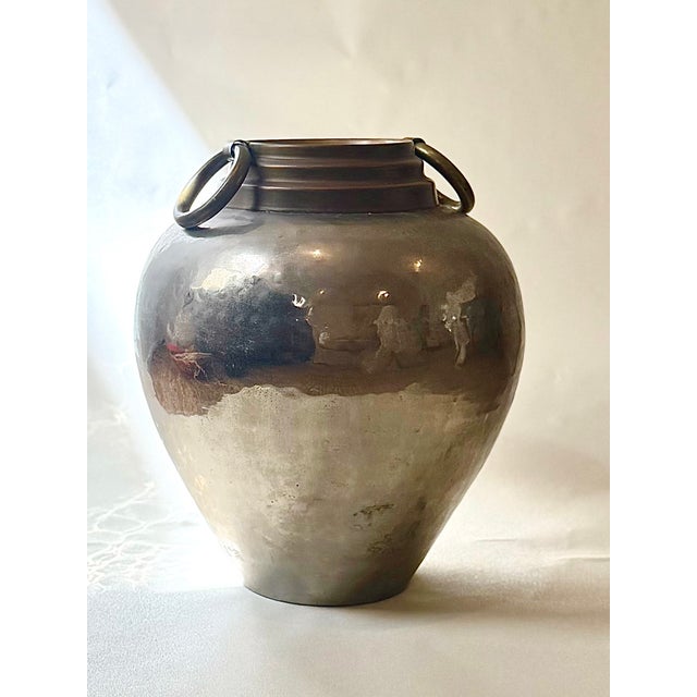 1960s Mid-Century Modernist Hammered Silver Vessel With Bronze Handles, Est Scandinavian Studio Work, Circa 1960s For Sale - Image 5 of 9