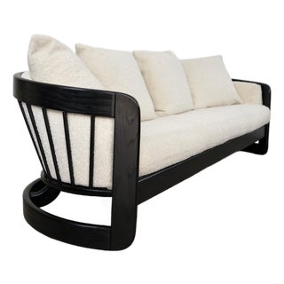 1970’s Mid-Century Modern Solid Oak Spindle Back Barrel Lounge Sofa by Howard Furniture For Sale
