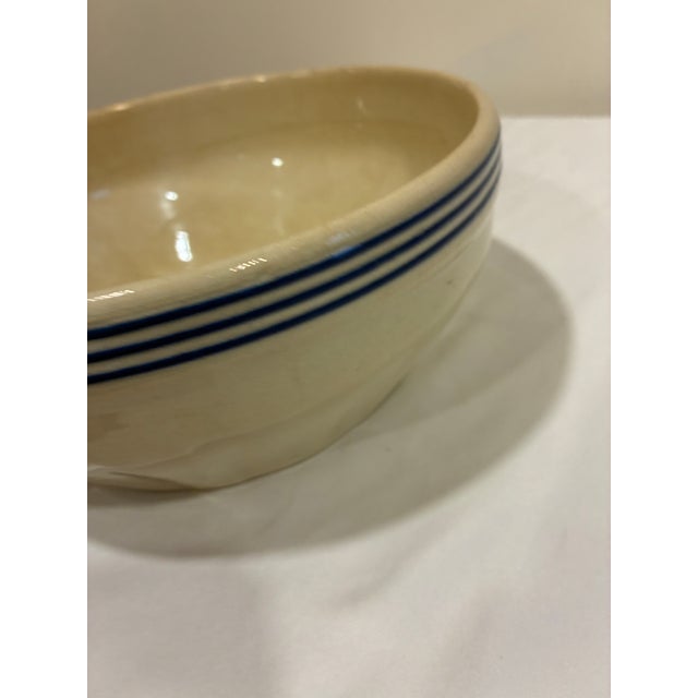 Early 20th Century Vintage Farmhouse Stoneware Mixing Bowl With Blue Stripes For Sale - Image 5 of 10