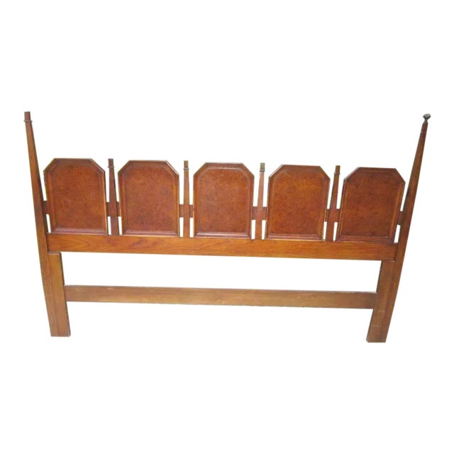 Vintage Mid-Century King Size Headboard Dark Wood Spanish Mediterranean Style For Sale