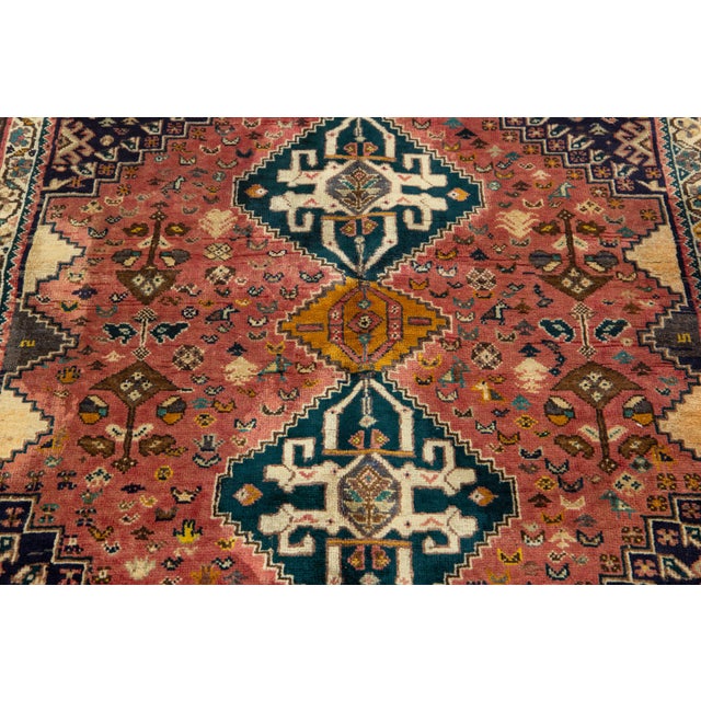 Textile Vintage Handmade Shiraz Wool Rug in Red With Allover Design For Sale - Image 7 of 9