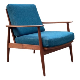 Mid-Century Petrol and Teak Easy Chair from Wilhelm Knoll Antimott, 1965 For Sale