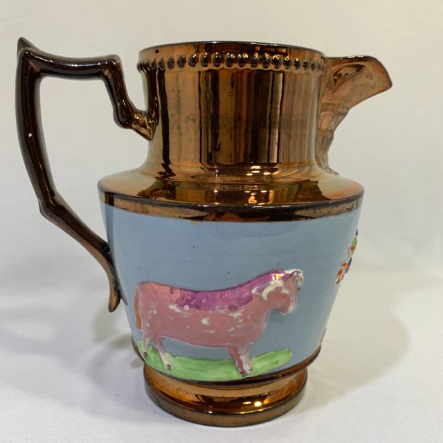 Folk Art Pitcher With Sculpted Dog & Ram For Sale - Image 3 of 11