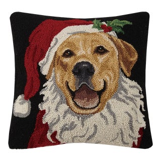 Holiday Golden Retriever Hook Pillow 18" x 18" For Sale