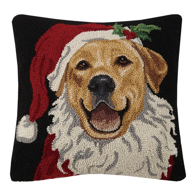 Holiday Golden Retriever Hook Pillow 18" x 18" For Sale