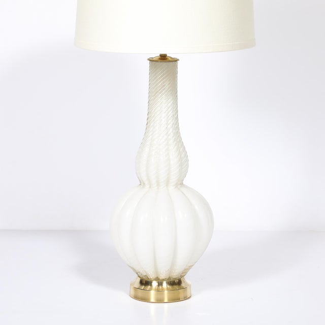 Pair of Mid-Century Modern Hand-Blown Murano Fluted Off White Glass Table Lamps For Sale - Image 4 of 16