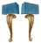 Mid 20th Century French Grand Scale Parisian Giltwood Corbel Sconces With Blue Pleated Silk Shades - a Pair For Sale