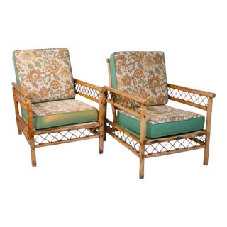 Pr. Mid 20th Century Bamboo Lounge Chairs For Sale