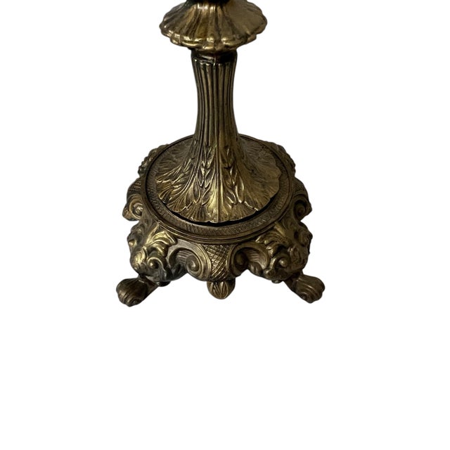 Brass Mid 20th Century Gilt Metal Footed Baroque Style Lamps and Shades - A Pair For Sale - Image 8 of 10