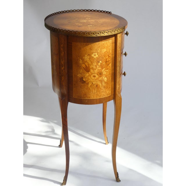 Brown French Louis XV Nightstand with Drawers and Floral Details, 1920s For Sale - Image 8 of 14