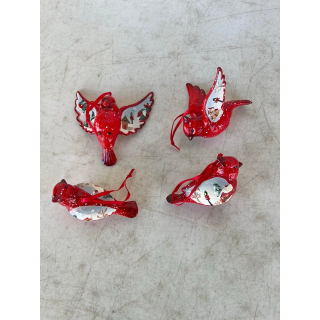 2000 - 2009 Hanging Painted Ceramic Red Cardinal Birds Set of 4 For Sale - Image 5 of 5