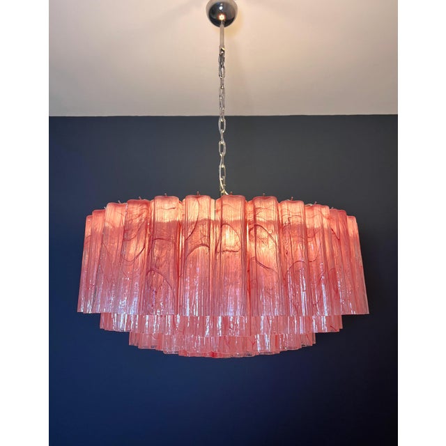 Large Murano Glass Chandelier with 101 Pink Alabaster Glass Tubes, 1990s For Sale - Image 4 of 15