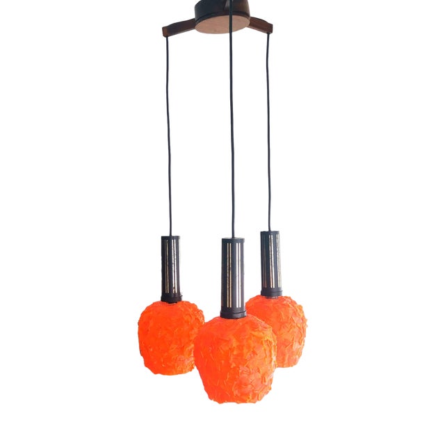 Italian Orange Acrylic Cascading Spaghetti Hanging Lamp, 1960s For Sale
