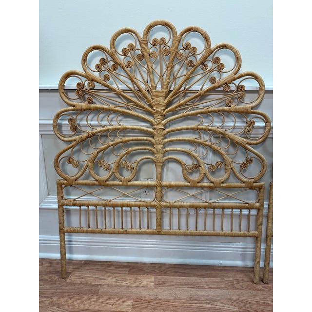 Vintage Boho Chic Peacock Style Rattan Twin Headboards - A Pair For Sale - Image 4 of 7