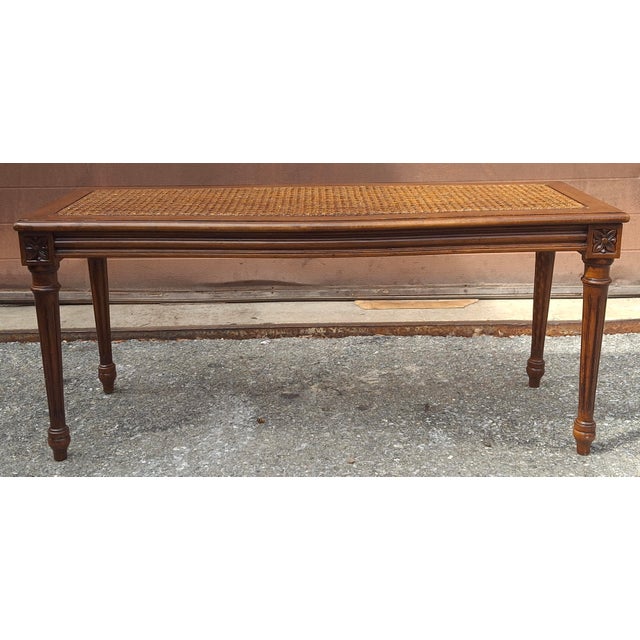Mid 20th Century Mid 20th Century Provincial Mahogany With Cane and Glass Top Cocktail Table For Sale - Image 5 of 11