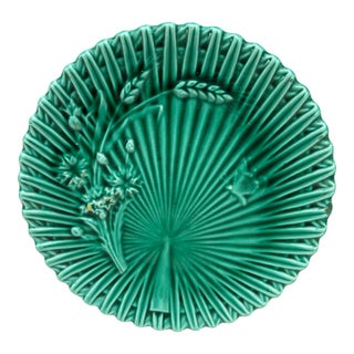 Green Majolica Wheat & Butterfly Plate Villeroy Boch For Sale