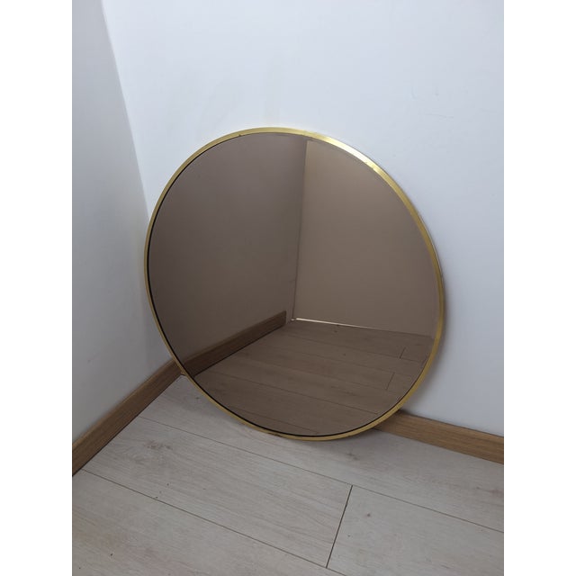 Vintage Mirror with Round Brass Frame, 1950s For Sale - Image 6 of 10