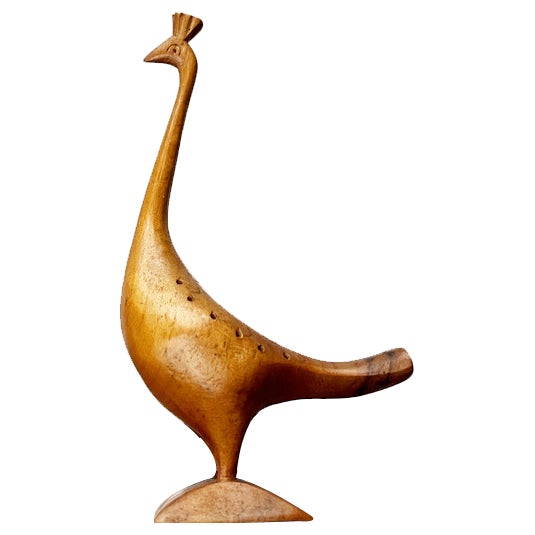 Vintage Wooden Peacock Figurine For Sale