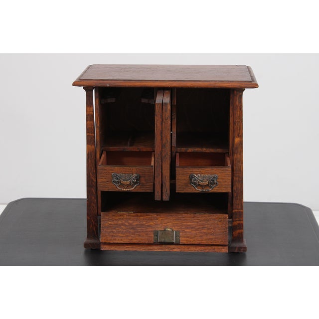 Antique Arts & Crafts Diminutive Mission Oak Smoking Cabinet For Sale - Image 4 of 13
