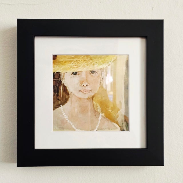 GIRL WITH PEARLS is a print of an original painting by Mary Kaiser. The girl wears a wide rimmed straw hat and pearls. It...