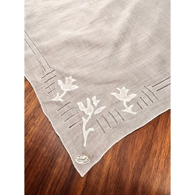 Red Mid 20th Century Vintage Burmel Original Cotton Embroidered Handkerchiefs Set of 3 For Sale - Image 8 of 11