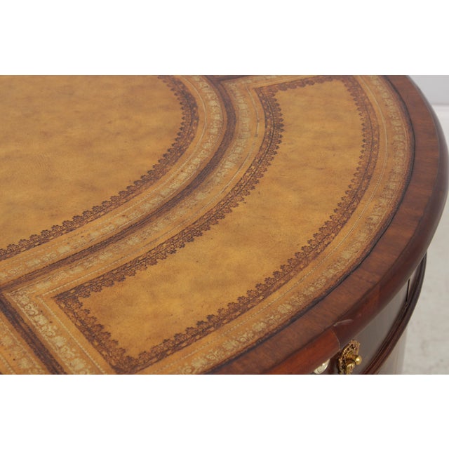 Maitland Smith Leather Top Oval Partners Desk For Sale - Image 12 of 18
