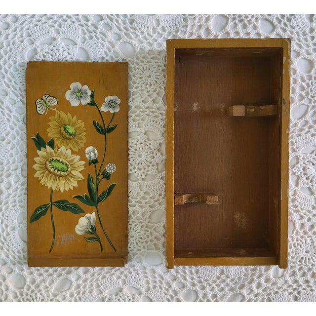 Farmhouse 1970s Boho Hand Painted Wooden Floral Storage Box For Sale - Image 3 of 7