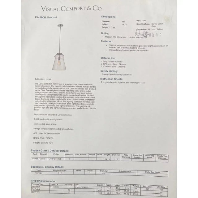 Metal Feiss for Visual Comfort Transitional Pendant For Sale - Image 7 of 7