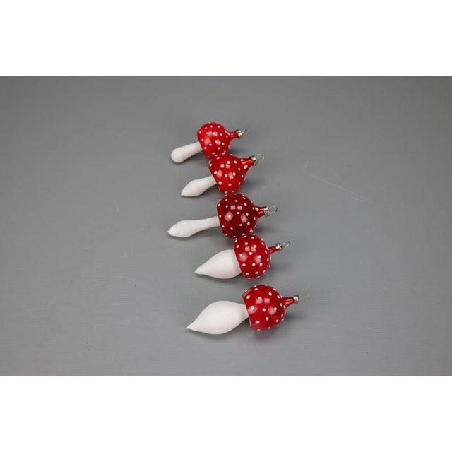 Mushroom Christmas Tree Ornaments in Red and White Glass, 1970s, Set of 5 For Sale - Image 10 of 18