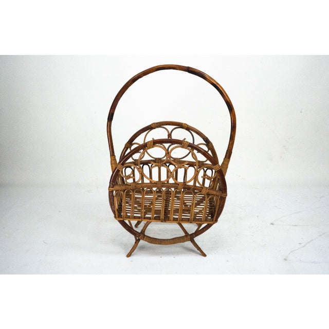 Italian Bamboo & Rattan Magazine Rack, 1950s For Sale - Image 9 of 14