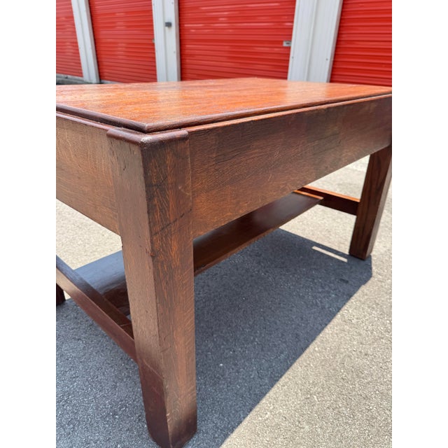 Wood 19th Century Antique Tiger Oak Library Table For Sale - Image 7 of 12