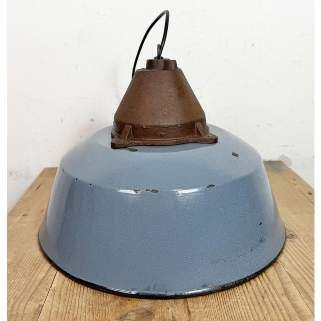 Industrial Grey Enamel and Cast Iron Pendant Light, 1960s For Sale - Image 14 of 17