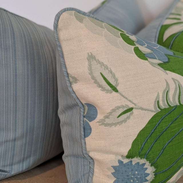 Christopher Farr Cloth Carnival Print Linen 14x20" Lumbars in Blue & Green With Blue Cord - Pair For Sale In Greensboro - Image 6 of 7