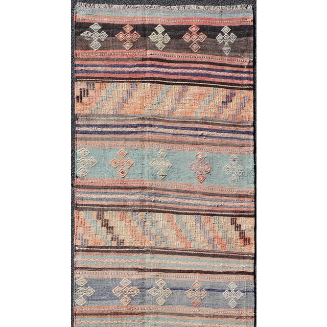 Measures: 2'10 x 11'3 Vintage Turkish Kilim Runner with Geometric Design and Colorful Stripes. Keivan Woven Arts / rug TU-...
