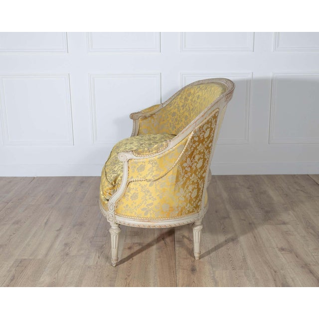 Yellow French Louis XVI Style Painted Canapé with Yellow Damask Upholstery, 20th Cent For Sale - Image 8 of 8