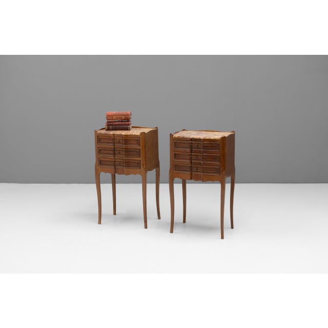 Vintage Bedside Tables with Marble Top, 1930s, Set of 2 For Sale - Image 3 of 10