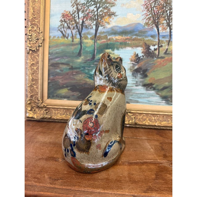 Signed Vintage Mid Century Modern Style Mexican Folk Art Pottery Cat Hand Painted Ceramic Figurine For Sale In Seattle - Image 6 of 8