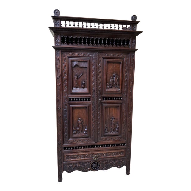 Antique Dreamy Breton China Cabinet, 1880 For Sale