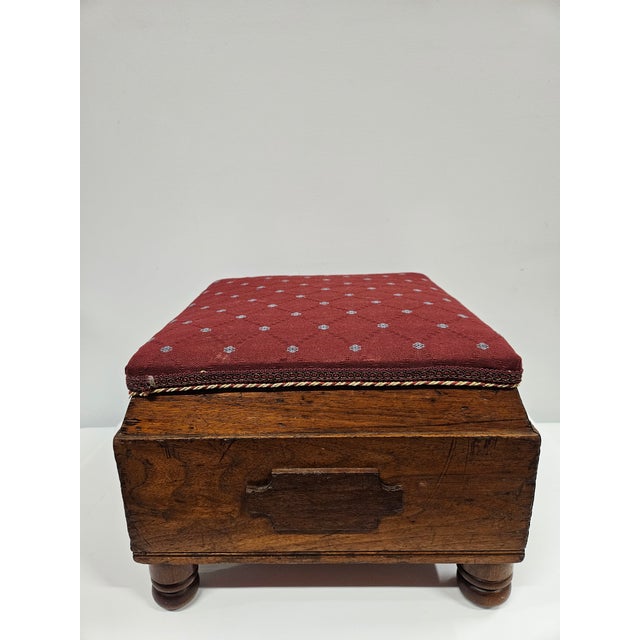 Square Victorian Burgundy Upholstered Footstool For Sale - Image 6 of 15