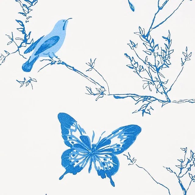 Contemporary Sample - Schumacher Birds & Butterflies Fabric in Porcelain For Sale - Image 3 of 4