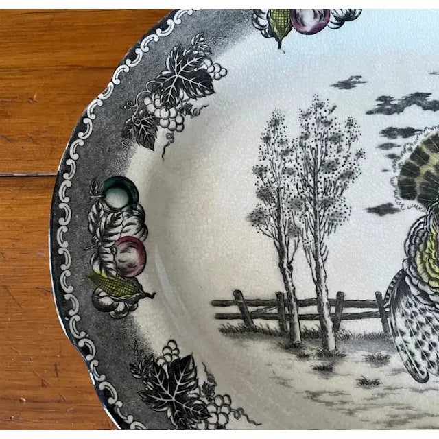 Traditional Vintage Nsp Ironstone Hand Decorated Turkey Platter For Sale - Image 3 of 7