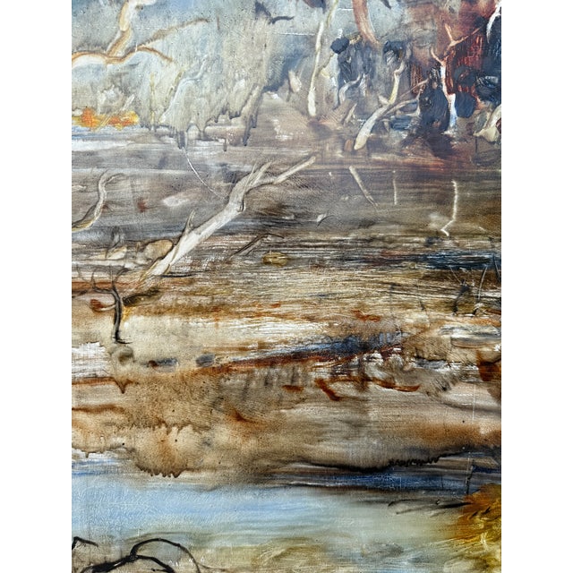 Large Oil on Cardboard Landscape Painting From 70's For Sale - Image 12 of 15
