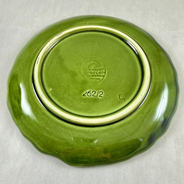 Portuguese Belo Olive Green Cabbage Leaf Plates, S/8 – 1930-1950 For Sale - Image 9 of 12
