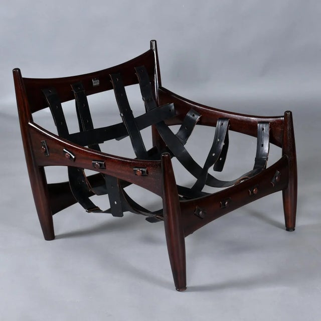 Sergio Rodrigues Brazilian Rosewood & Leather Sling Chair and Ottoman by Sergio Rodrigues for Isa For Sale - Image 4 of 18
