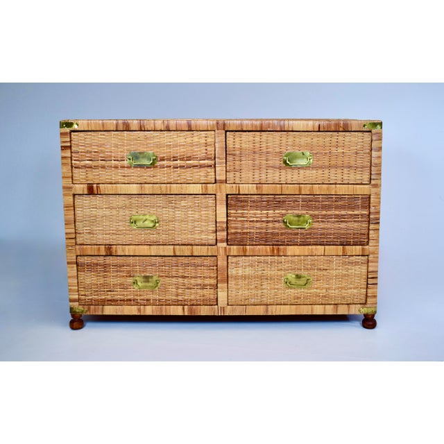 1970's Vintage Coastal Woven Rattan Campaign Chest of Drawers For Sale - Image 14 of 14