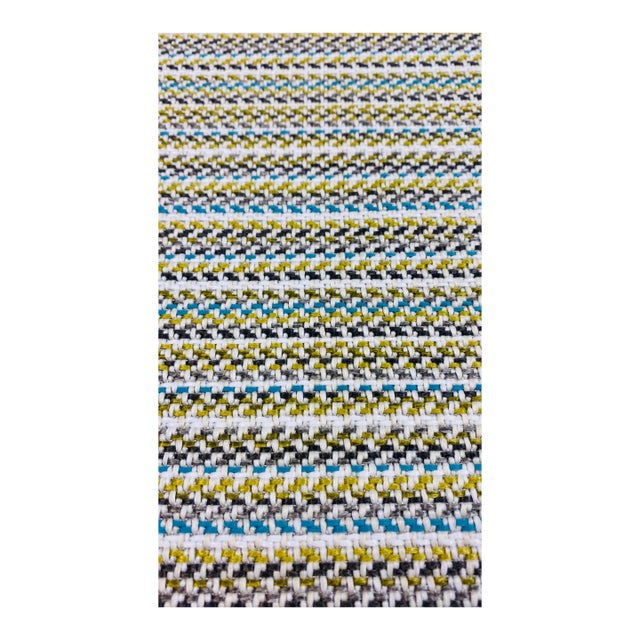 Romo Esker Wasabi Indoor Outdoor Chartreuse Green Grey Turquoise Blue White Woven Upholstery Fabric For Sale