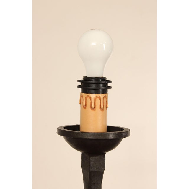 Metal Gothic Revival Style Pair of Forged Iron Torchiere Floor Lamps For Sale - Image 7 of 12