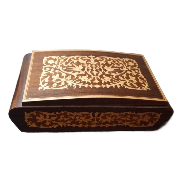 1940s Miners Wood Marquetry Cigarette Reuge Musical Box Made in Italy For Sale