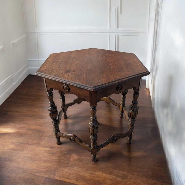 Antique Carved Wood Round Dining or Center Table, Restored For Sale - Image 10 of 15